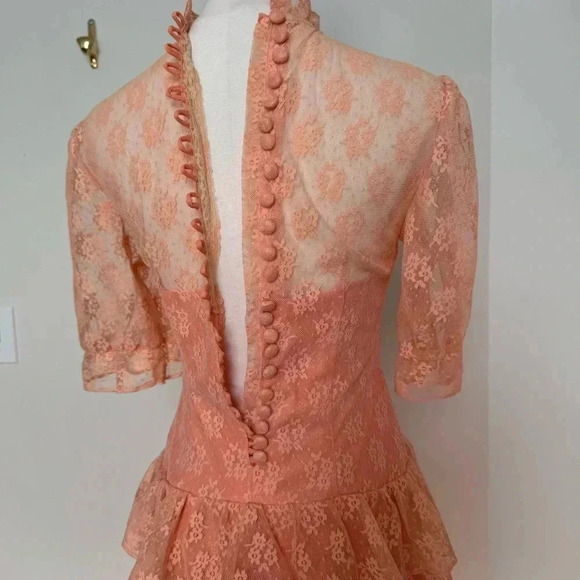 Vintage handmade peachy lace coquette dress S garden  pastel cottage - Picture 5 of 6